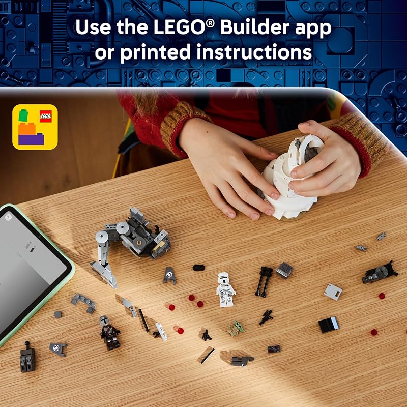LEGO Star Wars AT RT Attack Building Toy for Boys Girls Ages 7 with The Mandalorian Grogu Minifigures Playset for Kids Gift for Birthdays 75444