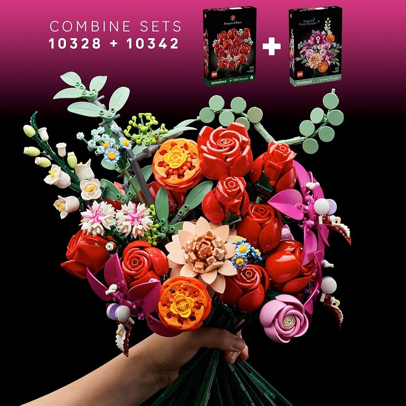 LEGO Botanicals Bouquet of Roses Artificial Flowers Fake Red Roses Building Set for Adults Ages 18 Gifts for Birthdays for Her Home Decor for Table Display 10328
