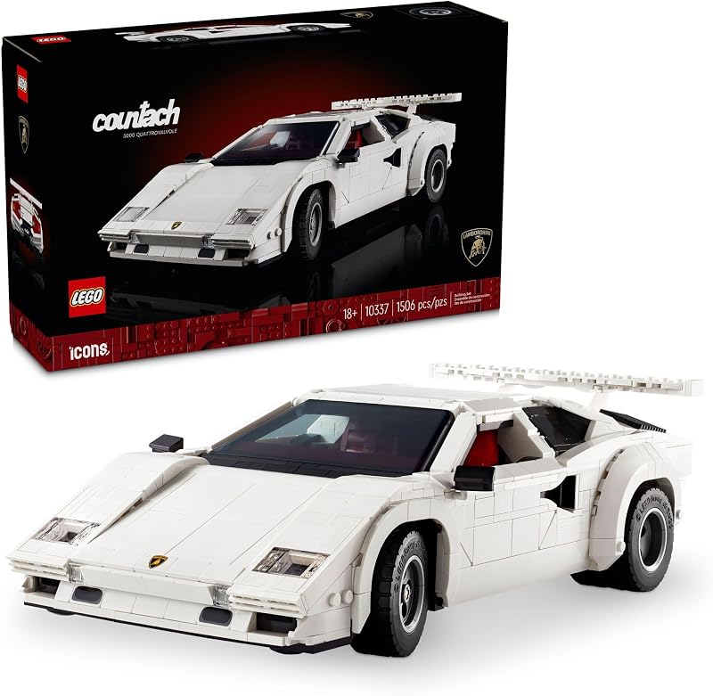 LEGO Icons Lamborghini Countach 5000 Quattrovalvole Model Car Kit Collectible Building Set for Adults Ages 18 Detailed Lamborghini Car Kit with Scissor Doors V12 Engine and More 10337