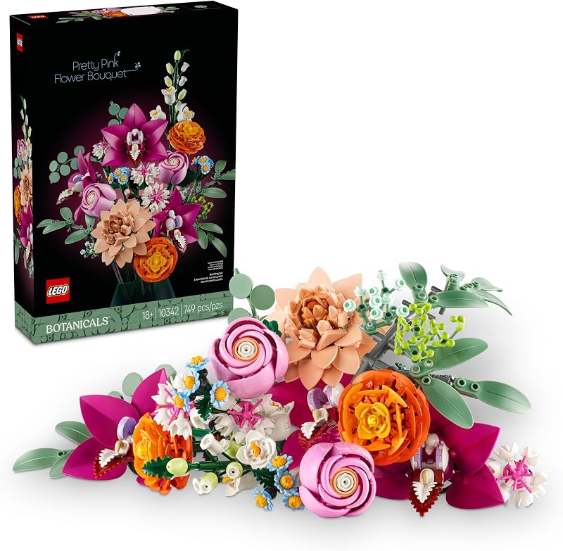 LEGO Botanicals Pretty Pink Flower Bouquet Building Set for Adults Gifts for Birthdays Artificial Flowers for Decor or Table Display 10342
