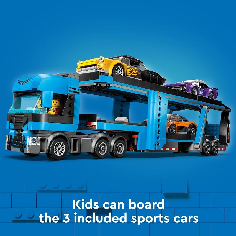 LEGO City Car Transporter 60408 Back to School Gift for Students Building Toy Boys Girls Ages 7 W Toy Cars 998 pieces Truck Toy for Kids