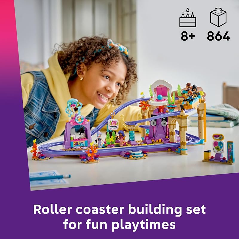 LEGO Friends Mermaid Roller Coaster Ride 42703 Building Toy for Girls Boys Ages 8 Functional Toy Roller Coaster Playset W 8 Minidolls 864 pieces Gift for Birthdays