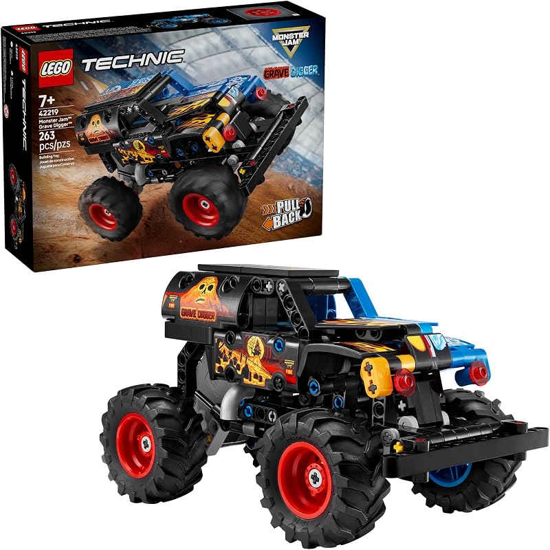 LEGO Technic Monster Jam Grave Digger Fire and Ice Building Toy for Boys Girls Monster Truck Toy W Pull Back Racing Action for Kids Ages 7 Gift Idea for Birthdays 42219