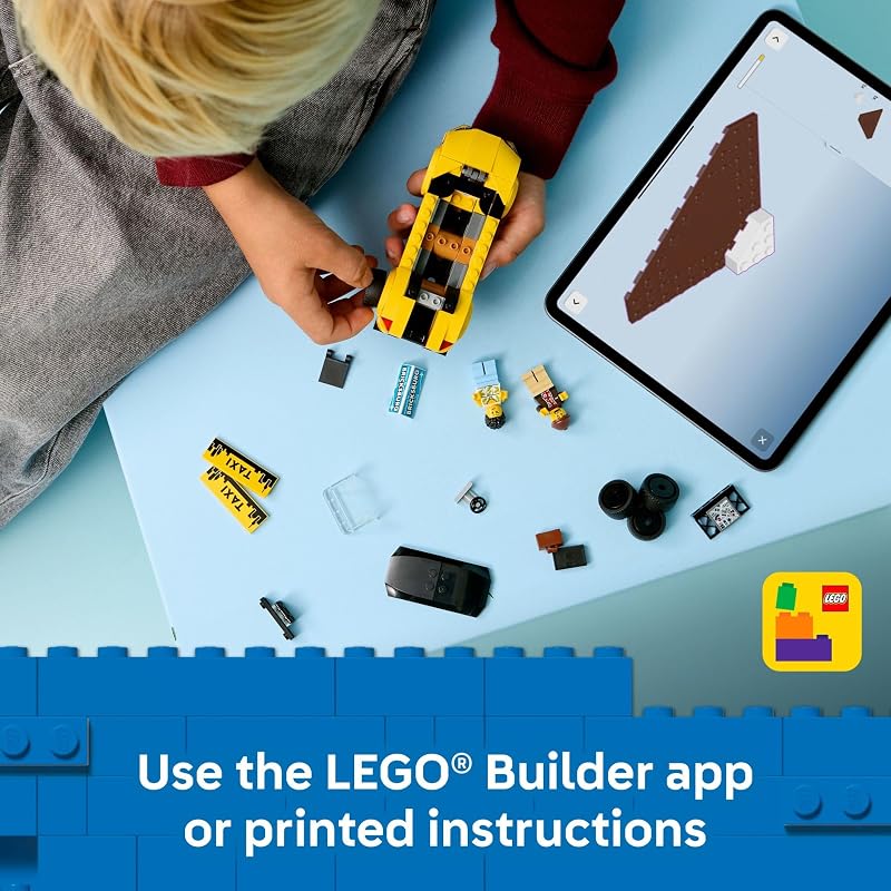 LEGO City Yellow Taxi Car Building Toy for Kids Pretend Play Set for Boys Girls Ages 5 Toy Car W Taxi Driver Tourist Minifigures Gift Idea for Birthdays 60487