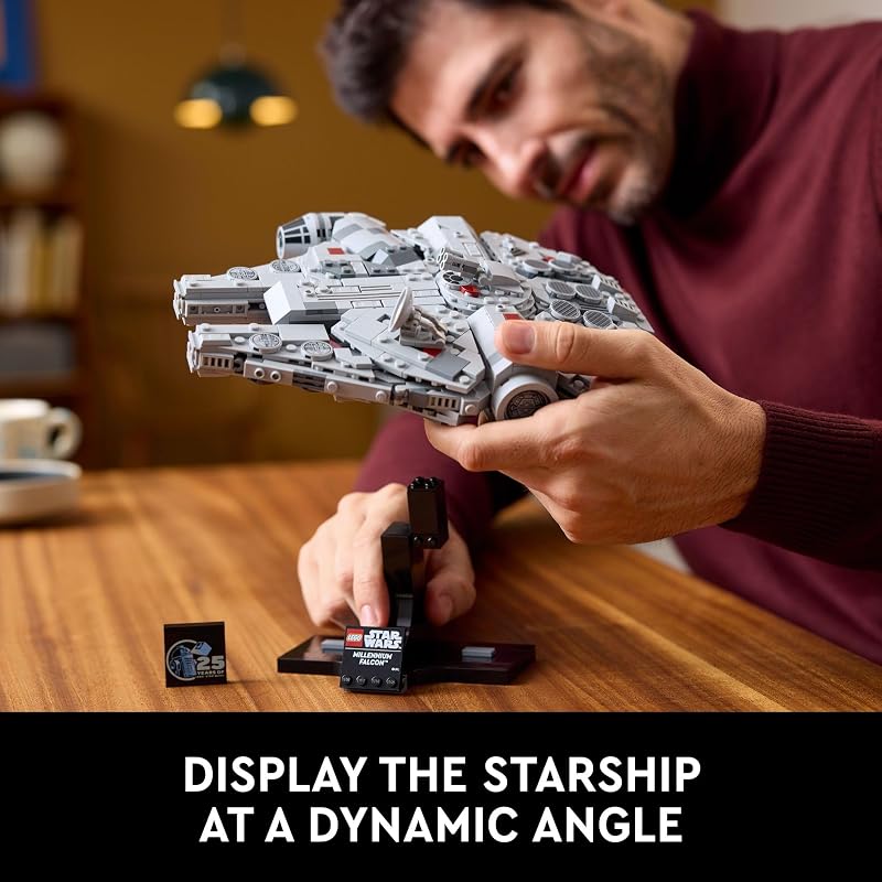 LEGO Star Wars Millennium Falcon 25th Anniversary Collectible DIY Building Set for Adults Men Women Ages 18 A New Hope Model with Display Stand Star Wars Gift 75375