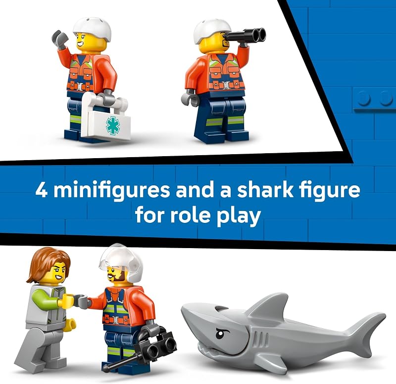 LEGO City Coast Guard Helicopter Building Toy for Kids Pretend Play Emergency Response Set for Boys Girls Ages 7 Includes 4 Minifigures Shark Rescue Pod Gift Idea for Birthdays 60503