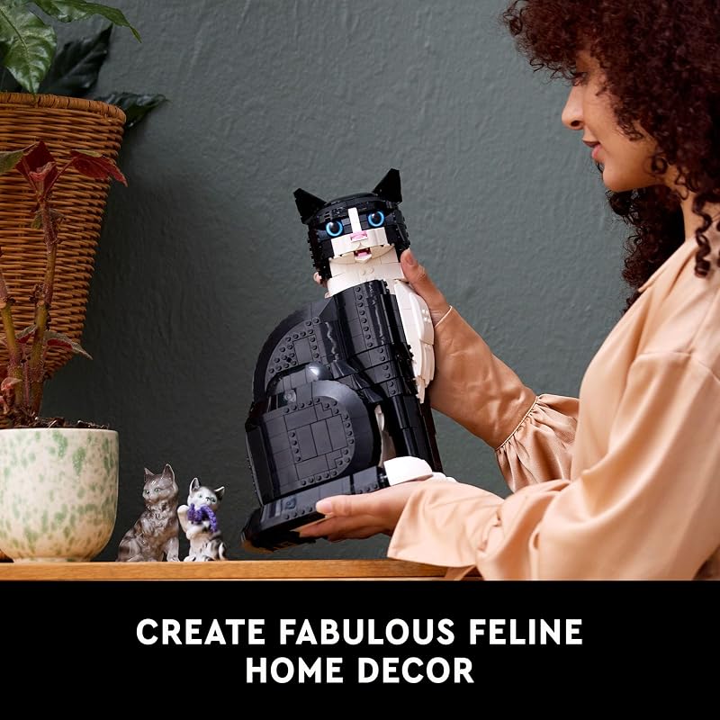 LEGO Ideas Tuxedo Cat Building Sets for Adults Ages 18 DIY Crafts Kit for Home Decor Living Room or Bedroom Gift for Animal Lovers 21349