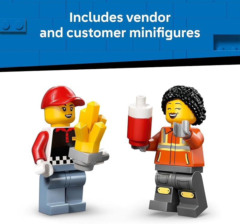 LEGO City Fries Food Truck Building Toy for Kids Pretend Play Truck Toy for Boys Girls Ages 5 Mobile Restaurant Playset W 2 Minifigures Detachable Kiosk Gift Idea for Birthdays 60488