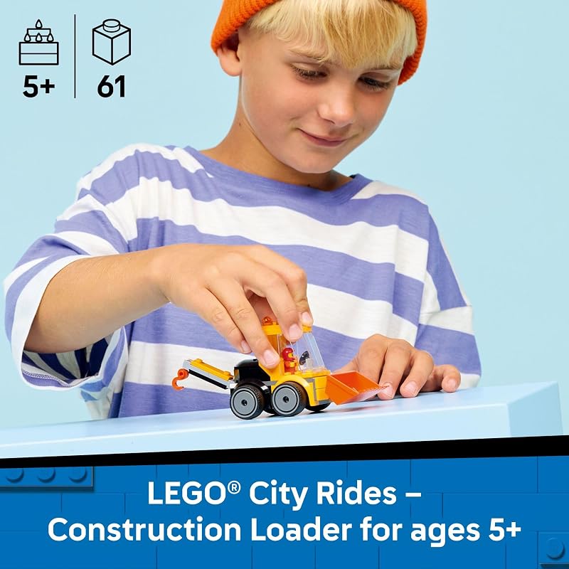 LEGO City Rides Construction Loader Building Toy for Kids Pretend Play Set for Boys Girls Ages 5 Construction Toy W Backhoe Loader Bucket Minifigure Gift Idea for Birthdays 60483