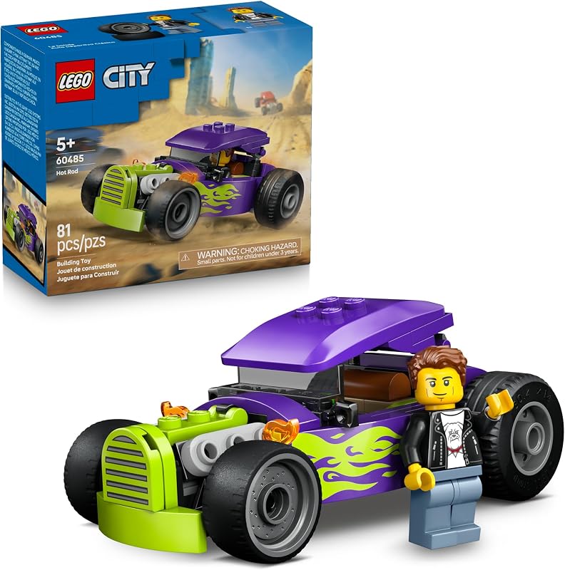 LEGO City Hot Rod Race Car Building Toy for Kids Pretend Play Set for Boys Girls Ages 5 Toy Car W Racecar Driver Minfigure Gift Idea for Birthdays 60485