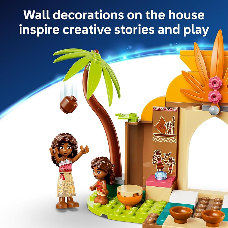 LEGO Disney Moana Village House Boat 43282 Building Toys for Girls Boys Ages 4 Develops Fine Motor Skills Moana Minidoll 85 pieces Gift for Birthdays