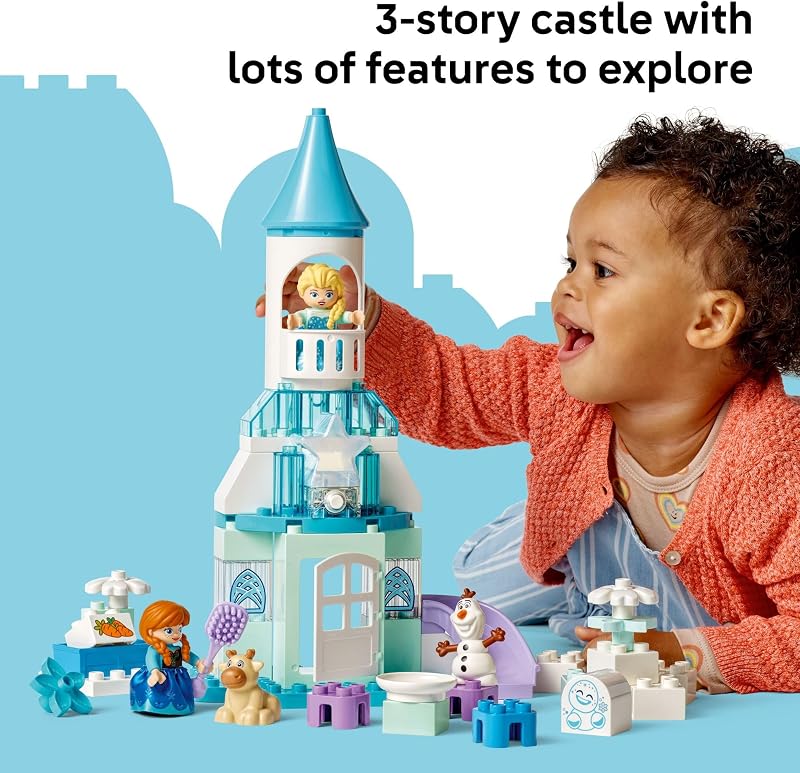 LEGO DUPLO Disney Anna and Elsas Frozen Castle Party Toddler Toy for Girls and Boys 2 Building Blocks for Pretend Play and Sensory Development Preschool Learning Gift for Kids 10455