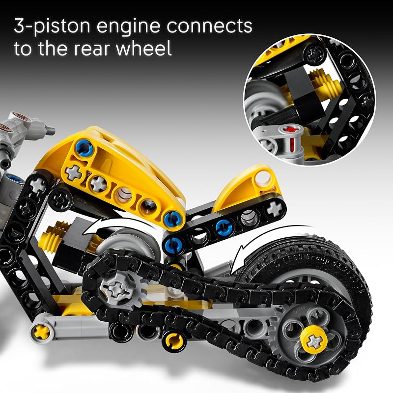LEGO Technic Yellow Motorcycle Toy Building Toy for Boys Girls Ages 7 Model Kit with Detailed Features Bedroom Decor for Kids Gift for Birthdays 42225