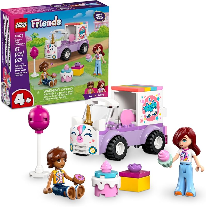 LEGO Friends Unicorn Cake Delivery Car Building Toy for Girls Boys Pretend Play Set for Preschool Kids Ages 4 W Paisley Leo Minidolls Accessories Gift Idea for Birthdays 42675