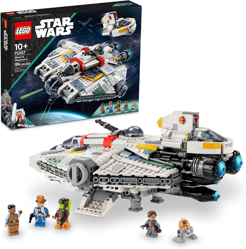 LEGO Star Wars Ahsoka Ghost and Phantom II Spaceship Toy Star Wars Building Toys Set for Kids Boys Girls Ages 10 Gifts for Birthdays 5 Minifigures 75357