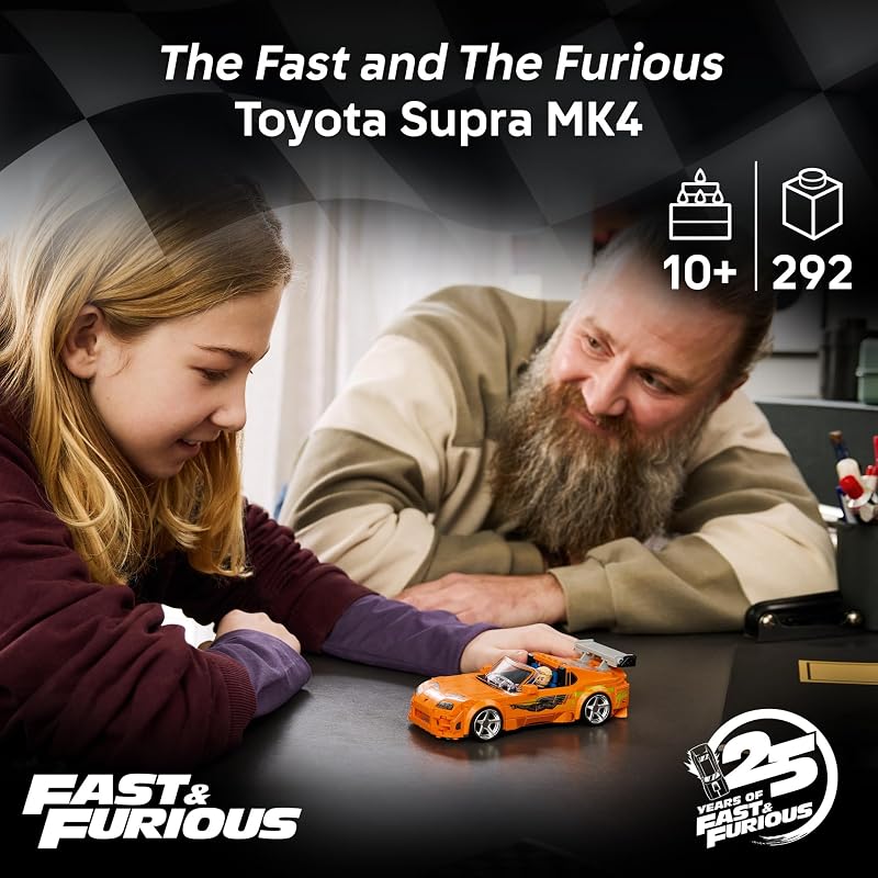 LEGO Speed Champions The Fast and The Furious Toyota Supra MK4 77260 Building Toy for Boys Girls Ages 10 Toy Car from Movie w Minifigure Display or Pretend Play 292 pieces Gift for Fans