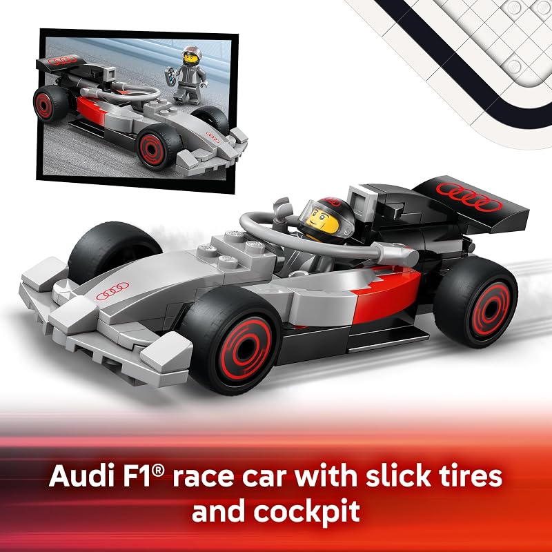 LEGO City F1 Display Truck with Audi F1 Race Car Building Toy for Boys Girls Ages 7 F1 Car Toy for Pretend Play Gift for Birthdays 60493