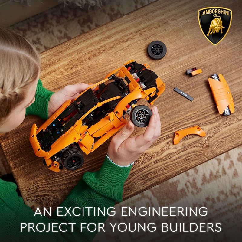 LEGO Technic Lamborghini Huracán Tecnica Orange Toy Cars Building Toys for Kids Boys Girls Ages 9 Lamborghini Toy Car W V10 Engine Steering Gift Ideas for Birthdays 42196