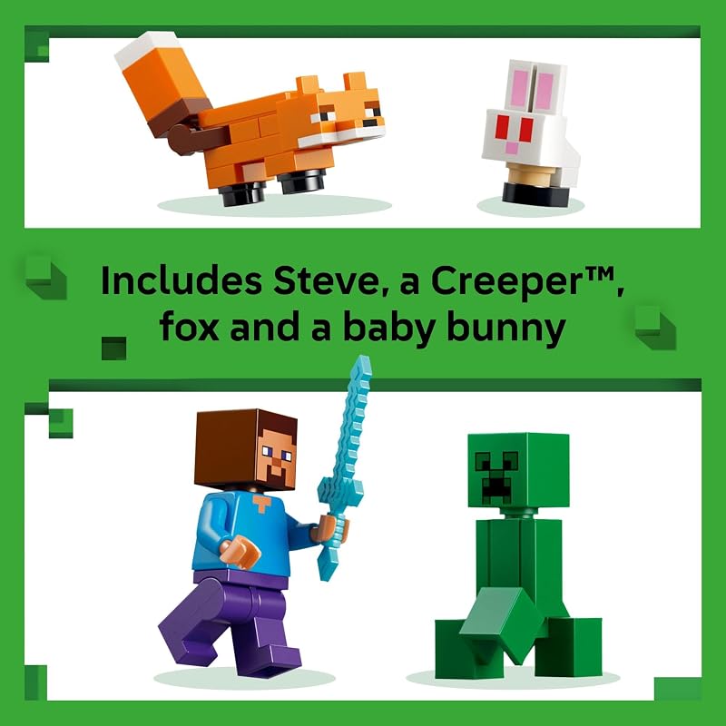 LEGO Minecraft Steves Taiga Adventure Building Toy for Boys Girls Video Game Playset Toy Figures for Kids Ages 6 W 2 Minifigures 2 Pretend Play Animals Gift Idea for Birthdays 21583