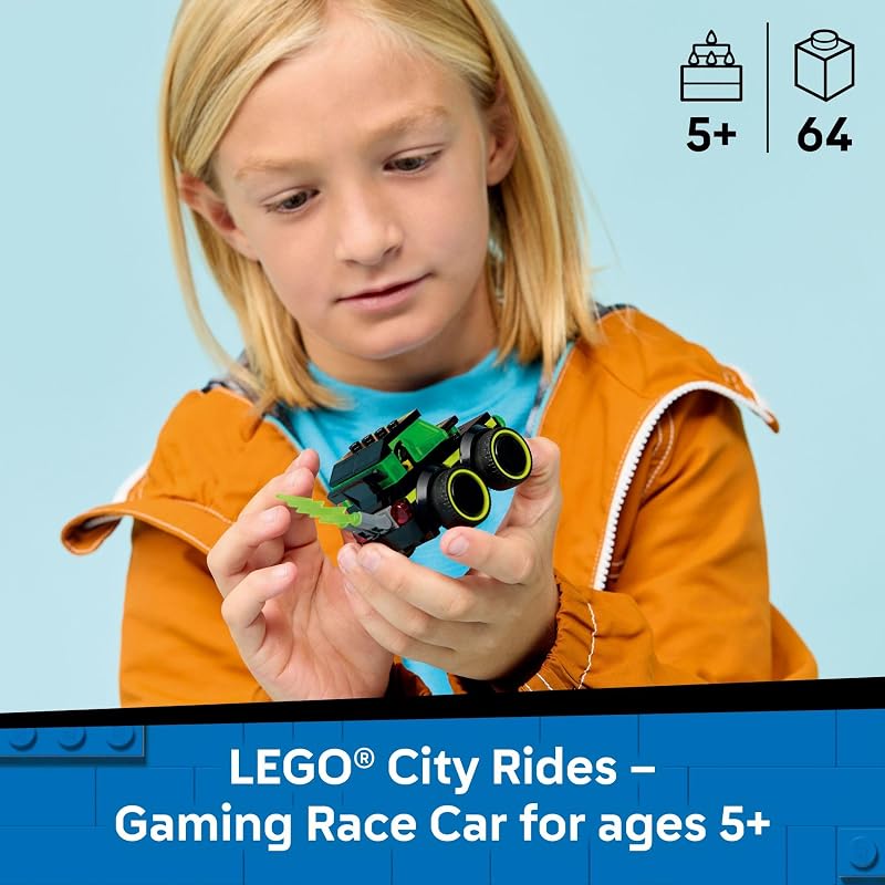 LEGO City Rides Gaming Race Car Building Toy for Kids Pretend Play Set for Boys Girls Ages 5 Toy Car W Racecar Driver Minifigure Gift Idea for Birthdays 60484