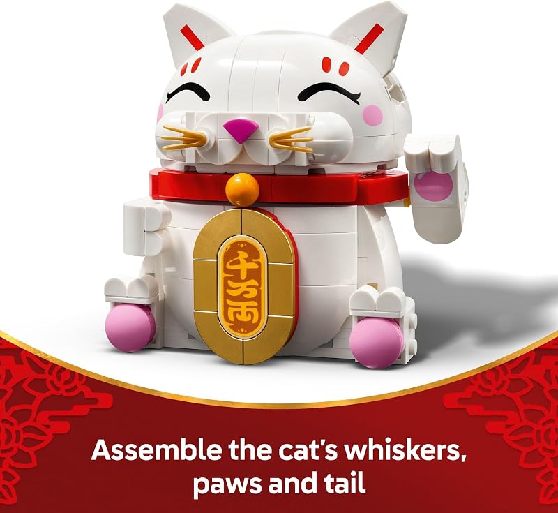 LEGO Lucky Cat Building Toy for Girls Boys Smiling Cat W Waving Paw Function for Kids Ages 9 Home Decor for Spring Festival Chinese New Year Celebrations Gift Idea for Birthdays 40813