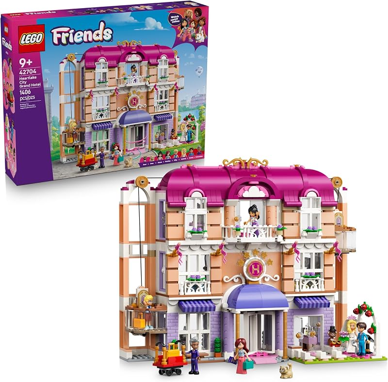 LEGO Friends Heartlake City Grand Hotel 42704 Building Toy for Girls Boys Ages 9 Dollhouse Playset W 6 Minidolls 1406 pieces Gift for Birthdays