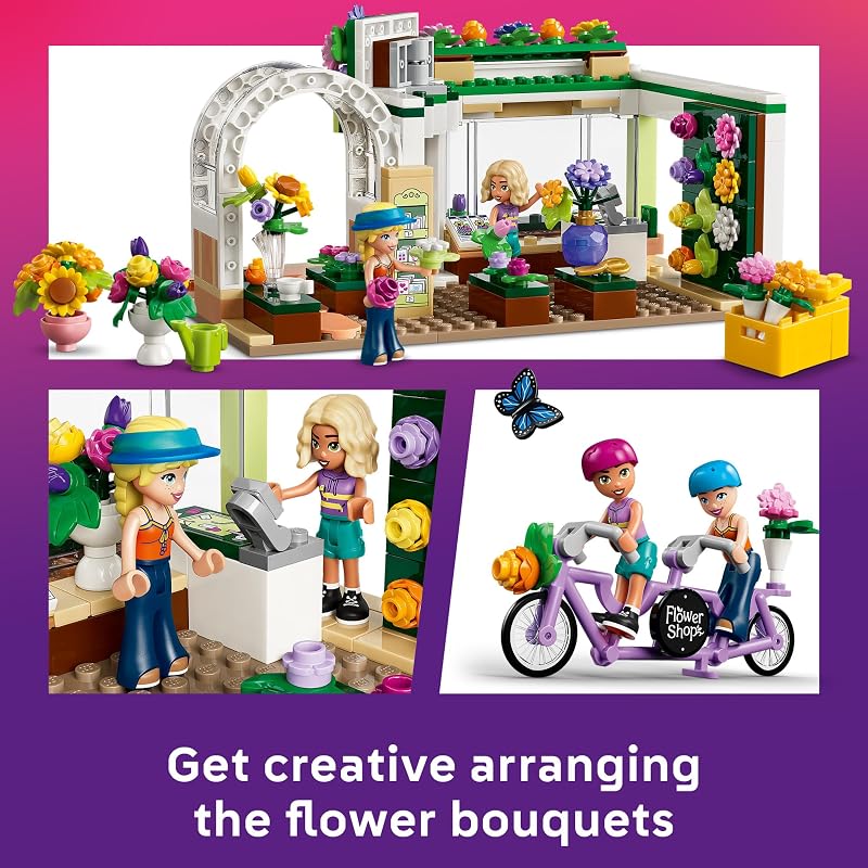 LEGO Friends Creative Flower Shop 42693 Building Toys for Girls Boys Ages 7 Toy Playset W 2 Minidolls 377 pieces Gift for Birthdays