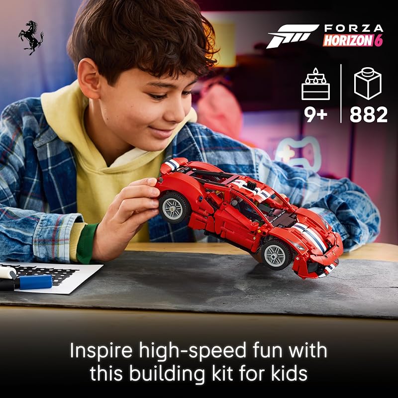LEGO Technic Ferrari 488 Pista Car 42235 Building Toys for Boys Girls Ages 9 Toy Car for Display for Bedroom or Book Shelf 882 pieces Gifts for Kids