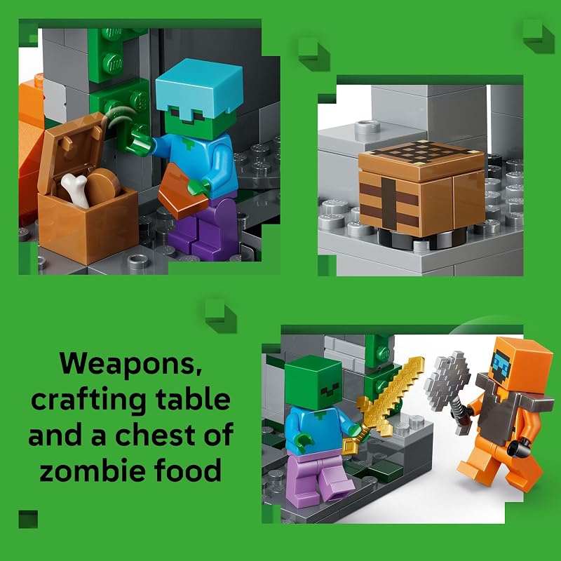 LEGO Minecraft Zombie Dungeon Building Pretend Play Toy for Boys Girls Video Game Playset Toy Figures for Kids Ages 8 W Wandering Wastelands Minifigure Gift Idea for Birthdays 21587