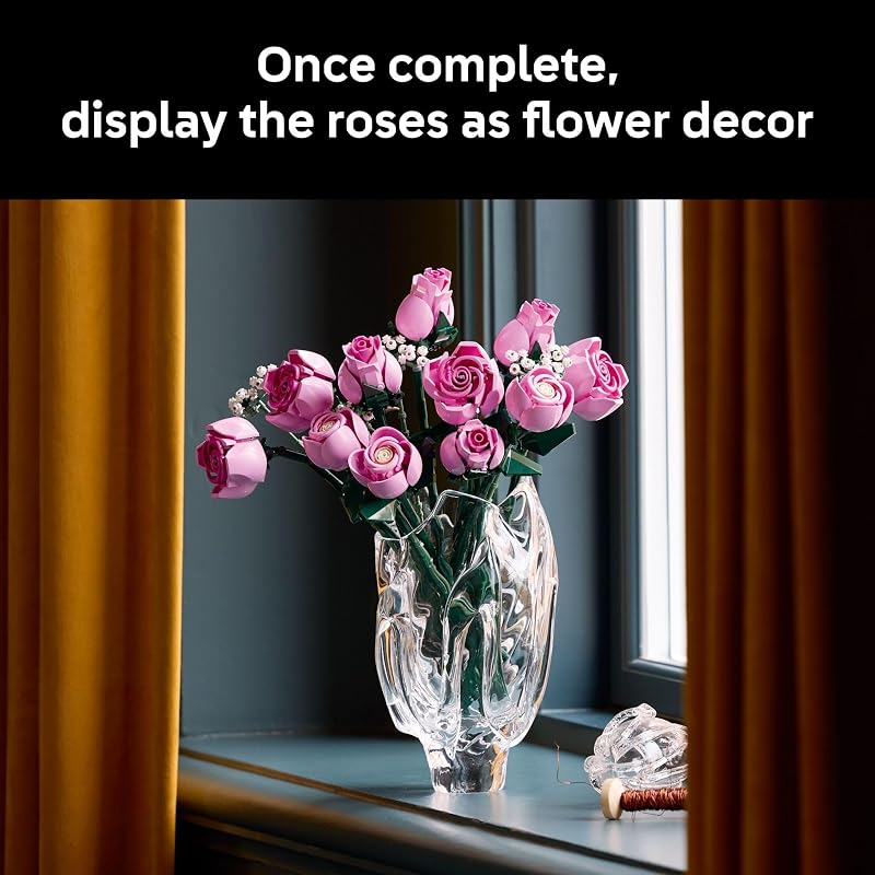 LEGO Botanicals Bouquet of Pink Roses Artificial Flowers Building Blocks for Adults Ages 18 Gifts for Birthdays for Her Flowers for Home Office Shelf or Room Decor 10374