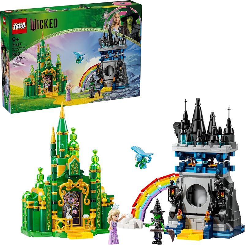 LEGO Wicked Emerald City Kiamo Ko Castle Building Toy Elphaba Glinda Toy Figures 2 Buildable Playsets Flying Monkey Minifigure for Kids Ages 9 Wicked Merch Gift for Girls Boys 75689