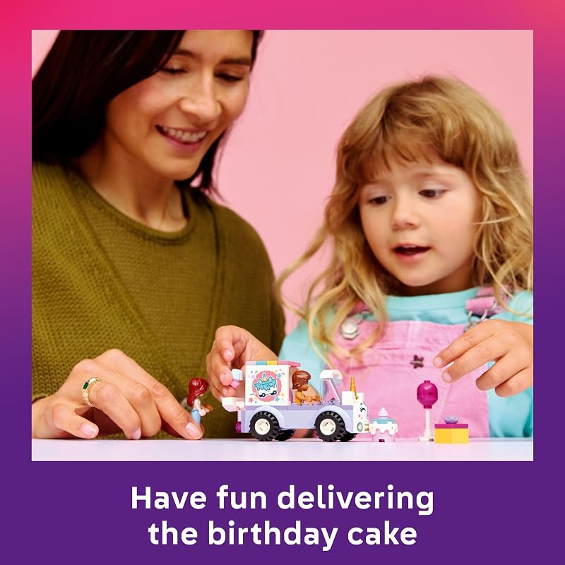 LEGO Friends Unicorn Cake Delivery Car Building Toy for Girls Boys Pretend Play Set for Preschool Kids Ages 4 W Paisley Leo Minidolls Accessories Gift Idea for Birthdays 42675
