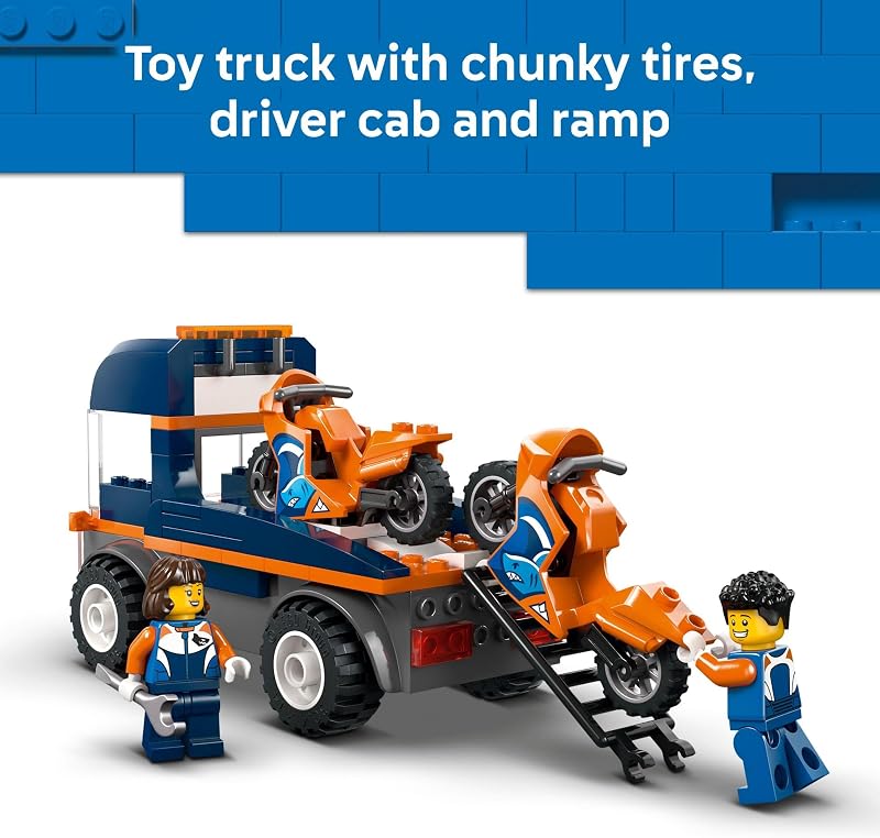 LEGO City Motorcycle Transporter Building Toy for Boys Girls Pretend Play Set for Preschool Kids Ages 4 Flatbed Truck Toy W 2 Toy Motorcycles 2 Minifigures Gift Idea for Birthdays 60491