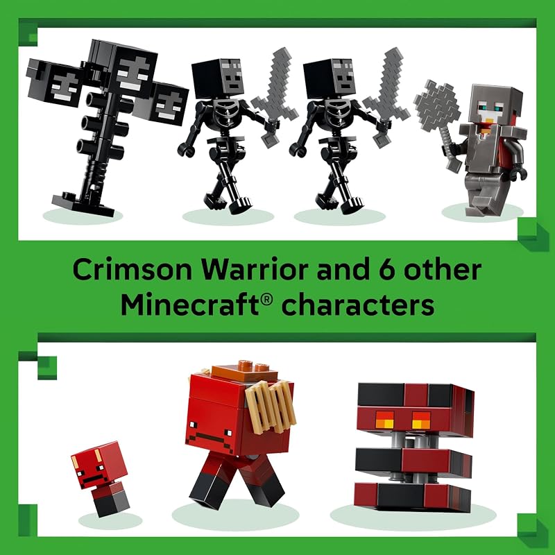 LEGO Minecraft Wither Battle Building Pretend Play Toy for Boys Girls Video Game Playset Toy Figures for Kids Ages 8 W Crimson Warrior Minifigure More Gift Idea for Birthdays 21590