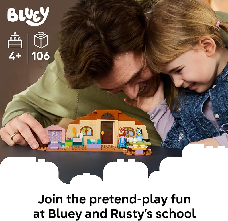 LEGO Bluey School with Rusty and Bluey Building Toy for Girls Boys Ages 4 Toddler Figures Playset Gift for Birthdays 11221
