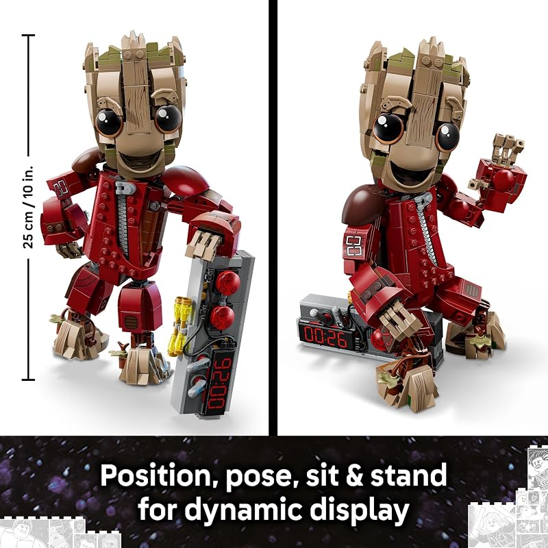 LEGO Marvel Ravager Jumpsuit Groot Building Toy for Boys Girls Ages 10 Posable Display Play Figure W Detonator Device Gift Idea for Birthdays 76341