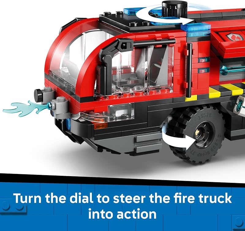 LEGO City Airport Fire Truck Kids Building Toy Pretend Play Emergency Vehicle for Boys Girls Ages 7 Fire Engine Toy W 4 Firefighter Minifigures Gift Idea for Birthdays 60499