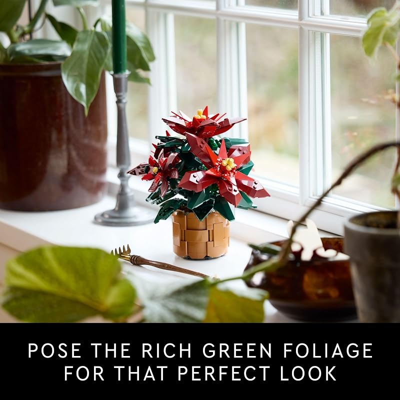 LEGO Icons Poinsettia Building Sets for Adults Artificial Flowers for Decoration Festive Holiday Flowers for Table Centerpiece 10370
