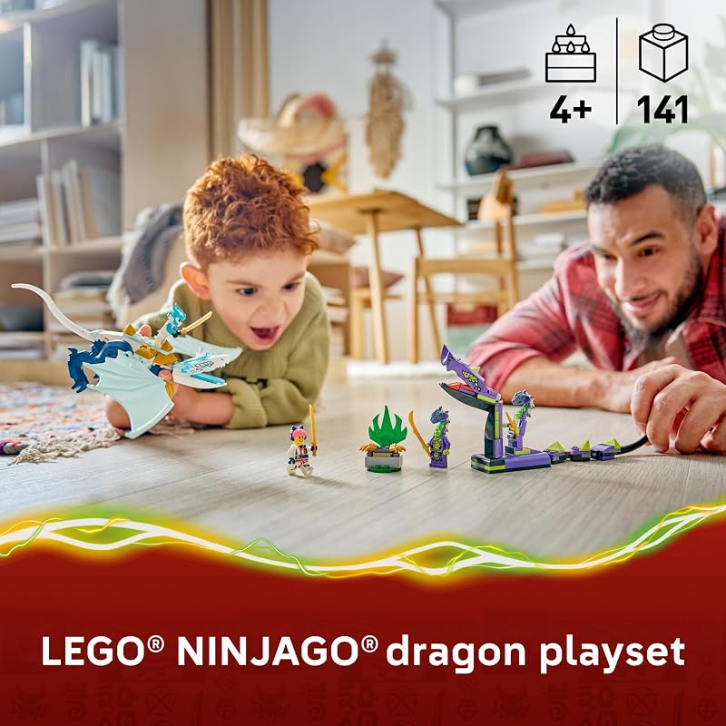 LEGO NINJAGO Zanes Ice Dragon Battle 71865 Building Toys for Boys Girls Ages 4 Posable Snake Dragon Figures Pretend Play 4 Minifigures 141 pieces Gift Idea