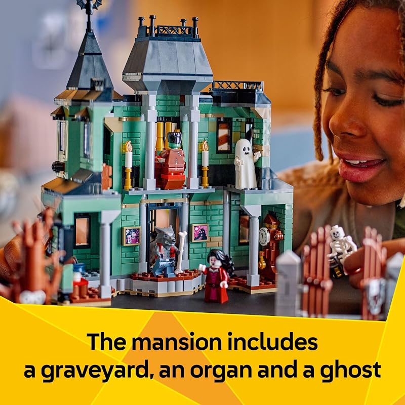 LEGO Creator 3 in 1 Haunted Mansion Building Toy for Kids Halloween Building Blocks Learning Toy for Girls Boys Ages 9 Build a Haunted House Train or Ship Gift for Birthdays 31167