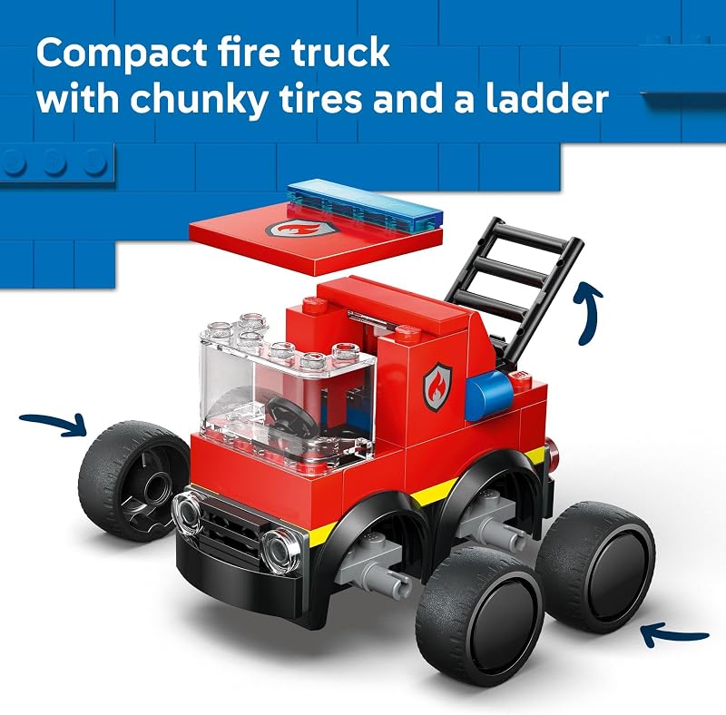 LEGO City Rides Fire Truck Building Toy for Kids Emergency Pretend Play for Boys Girls Ages 5 Toy Truck W Raisable Ladder Firefighter Junior Minifigure Gift Idea for Birthdays 60482