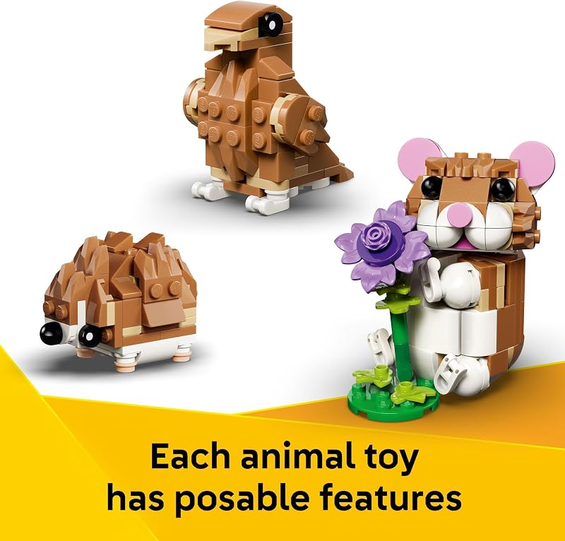 LEGO Creator 3 in 1 Cute Hamster with a Flower Building Toy for Girls Boys Ages 7 Kids Build a Hamster Hedgehog or Eagle Animal Figure Gift Idea for Birthdays 31376