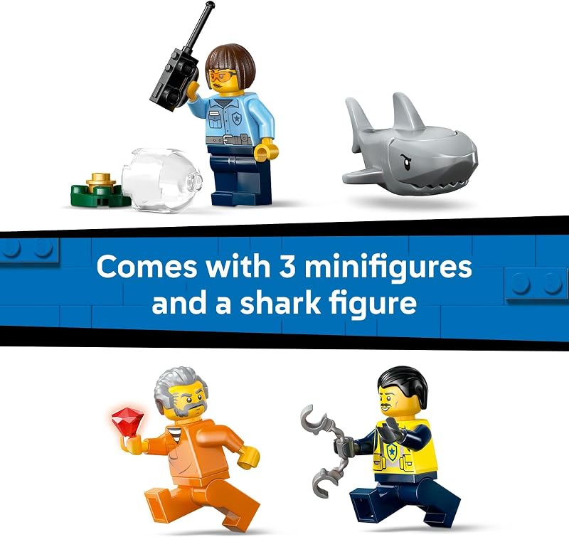 LEGO City Police Boat Chase Building Toy for Kids Pretend Play Set for Boys Girls Ages 6 Building Blocks W 2 Floating Boat Toys for Playtime Bath Time Gift Idea for Birthdays 60456