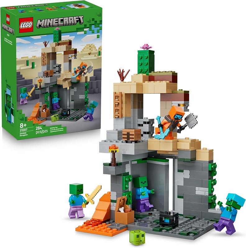 LEGO Minecraft Zombie Dungeon Building Pretend Play Toy for Boys Girls Video Game Playset Toy Figures for Kids Ages 8 W Wandering Wastelands Minifigure Gift Idea for Birthdays 21587