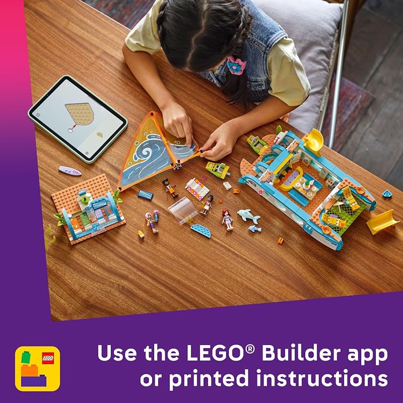 LEGO Friends Travel Boat Adventure Pretend Play Building Toy Toy Boat Playset with Playful Dolphin Figurines and 4 Minidolls Birthday Gift Idea for Girls and Boys Ages 8 and Up 42664