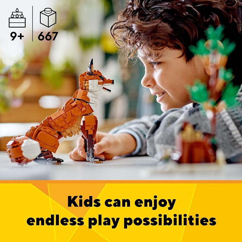 LEGO Creator 3 in 1 Forest Animals Red Fox Toys Building Toys for Kids Boys Girls Ages 9 W 3 Building Options into Fox Owl or Squirrel Gift for Birthdays 31154
