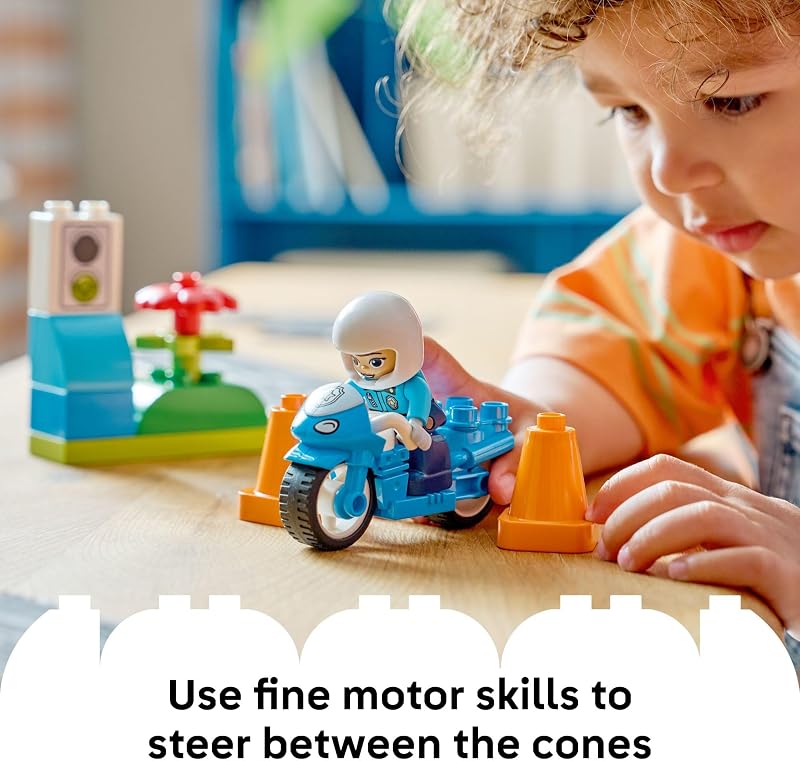 LEGO DUPLO Town Blue Police Motorcycle Building Toy for Toddlers Pretend Play Set Learning Toy for Boys Girls Ages 2 Building Blocks for Motor Skills Practice Gift for Birthdays 10471