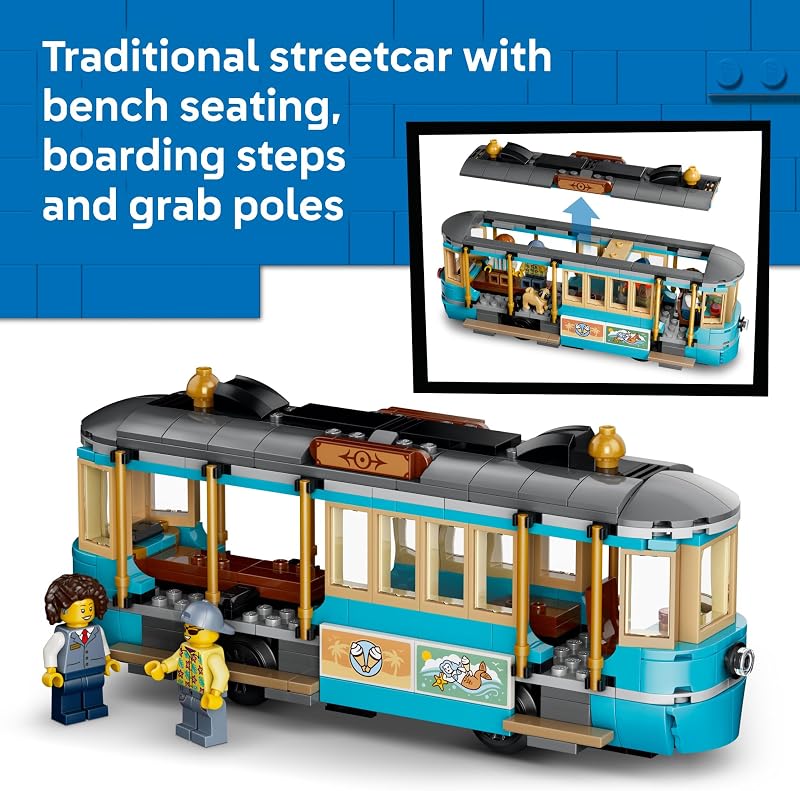 LEGO City Classic Beach Streetcar 60506 Building Toys for Boys Girls Ages 7 Trolley Playset for Pretend Play 5 Minifigures 693 pieces Gift for Birthdays