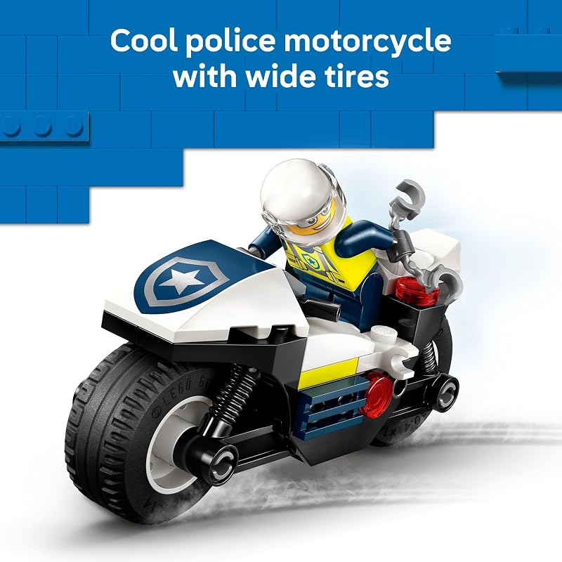 LEGO City Police Motorcycle Chase Building Toy for Kids Pretend Play Building Blocks for Boys Girls Ages 4 Preschool Learning Toy W Police Crook Minifigures Gift for Birthdays 60455