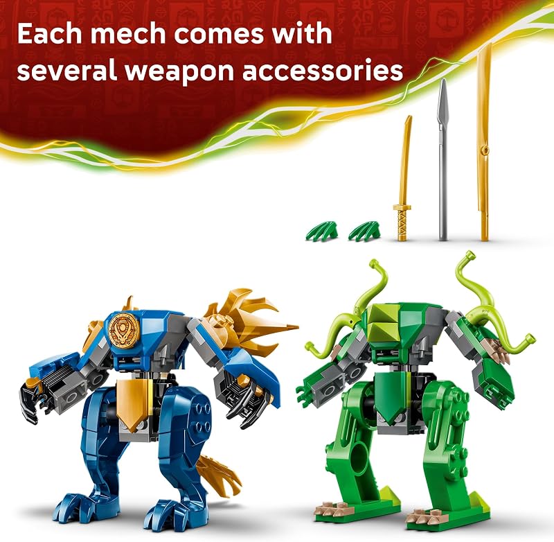 LEGO NINJAGO Jays Dragon Mech Fight Building Toy Pretend Play Set for Boys Girls Ages 4 Includes 2 Minifigures Gifts for Birthdays 71853
